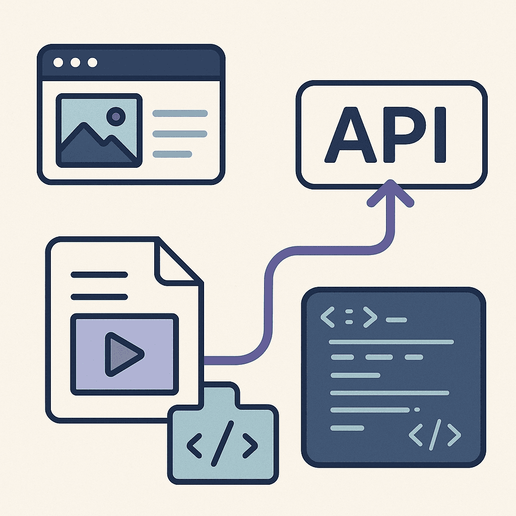 Illustration depicting API integration and custom workflow creation, featuring a browser window
