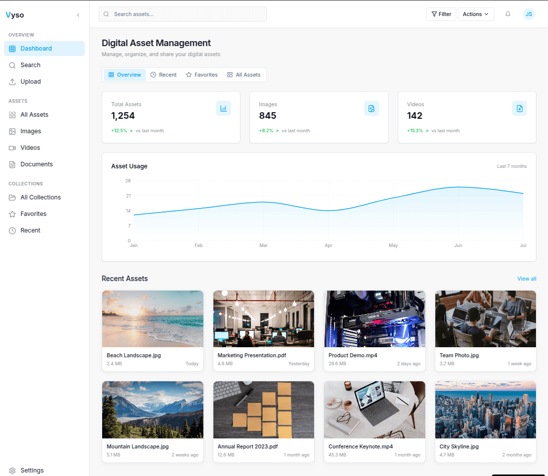 Vyso digital asset library dashboard